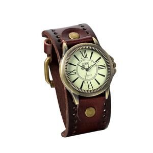 JewelryWe Vintage Wrist Watch Wide Leather Strap